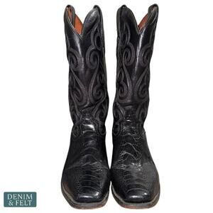 Dan Post Black Lizard Cowboy Boots Men’s 7.5 D Exotic Leather Western Square Toe